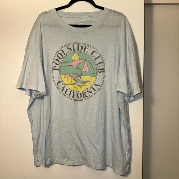 American Eagle Poolside Club Beach Light Blue Graphic Tee XL EUC - Picture 1 of 12